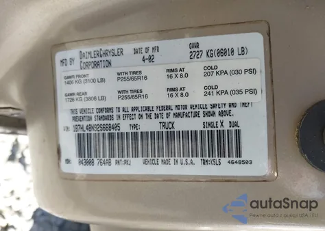 2002 Dodge Dakota Slt z USA, uszkodzony, nr VIN 1B7HL48N92S668405